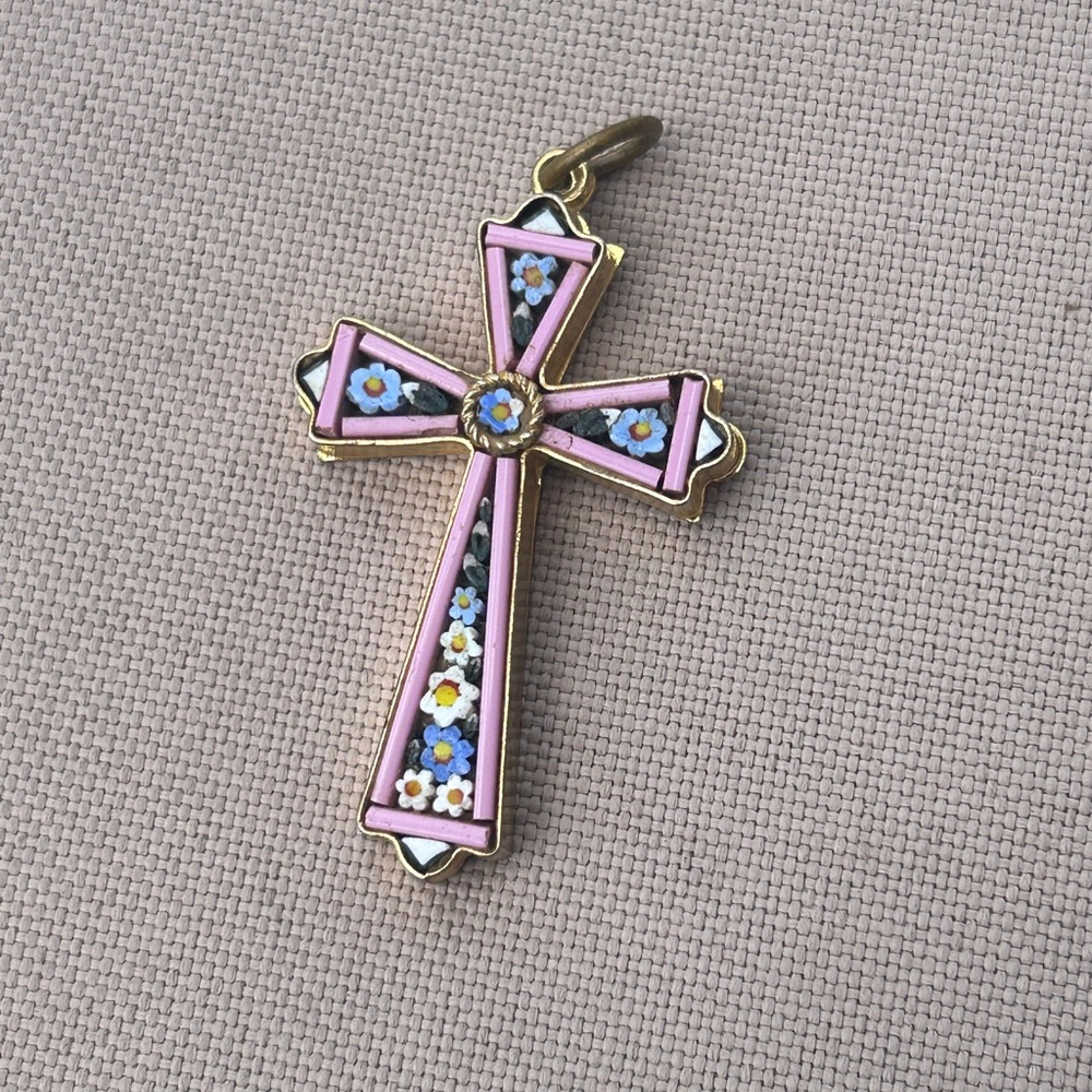 Elegant Pink and Gold Cross Pendant